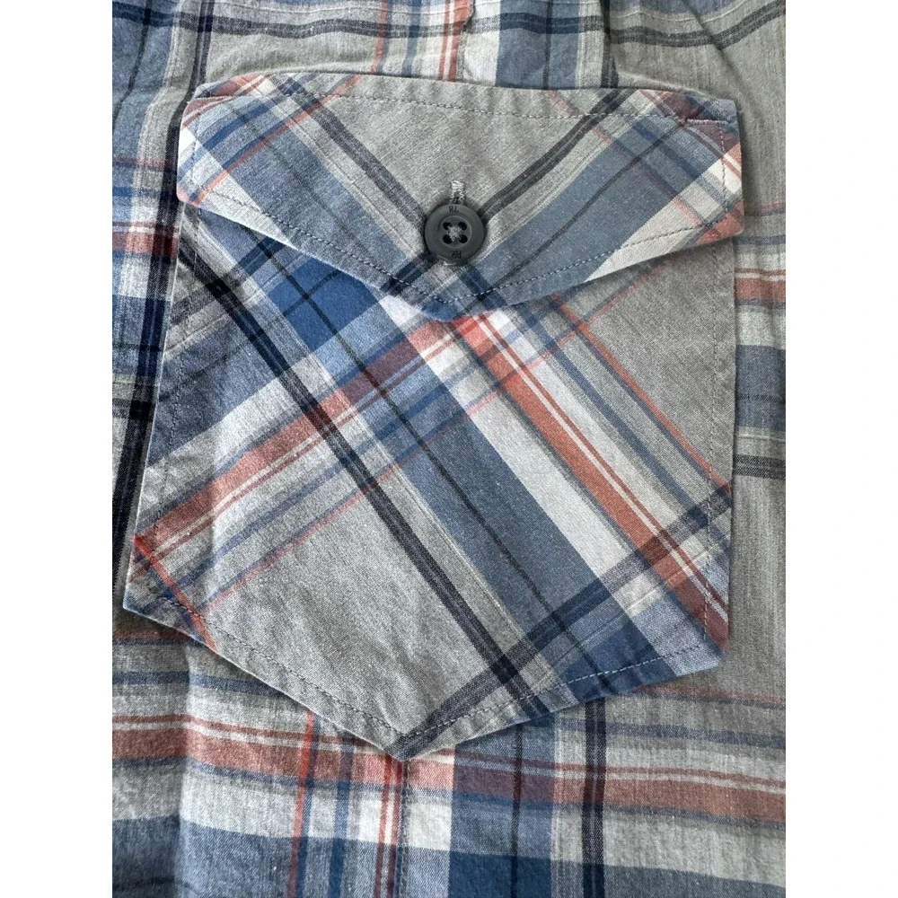 Banana Republic Shirt Mens LT Gray Plaid Long Sleeve Tall Button-Up Casual